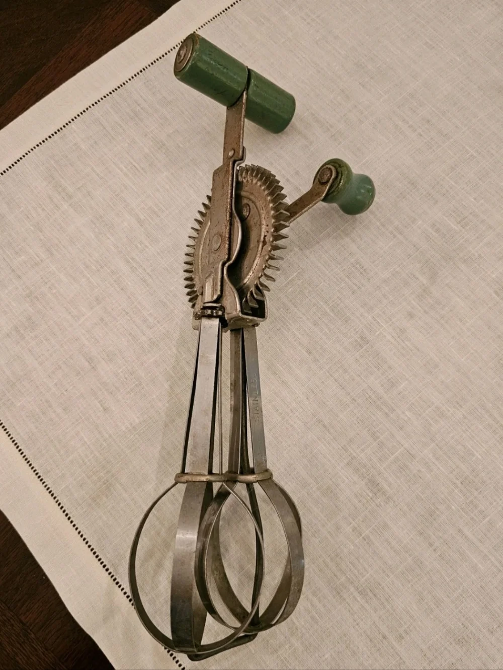 Ladd Egg Beater Heavy Duty Stainless Steel Hand Crank Mixer Vintage USA- Green